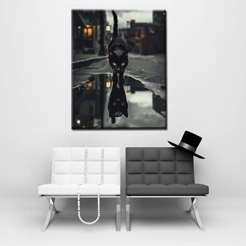 Paint by Numbers for Adult DIY Animal Reflection in Water Black Cat or Black Panther Canvas Oil Painting Kits Acrylic Watercolor Paint for Beginner Kids Home Wall Art Decor 16''W x 20''H(Frameless) - color: Art-07, size: 16''Wx20''H(Without Frame)