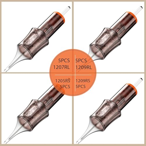 20 Assorted Tattoo Cartridge Needles Mixed Size #12 Standard Round Liner&Round Shader- 5 Pcs each of 7RL, 9RL, 5RS, 9RS Pro Disposable Membrane Tattoo Needles - size: 20Pcs-12RL+RS