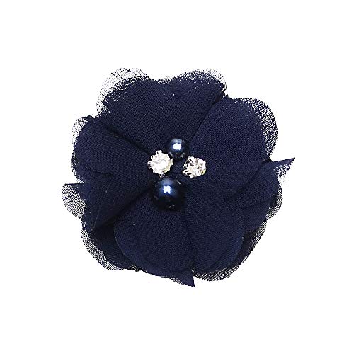 Chenkou Craft Pack of 12pcs Chiffon Flowers Ribbon Bows W/Beads 2-3/8" (60mm) Appliques Wedding Decor Bulk Lots (Navy) - color: Navy