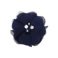 Chenkou Craft Pack of 12pcs Chiffon Flowers Ribbon Bows W/Beads 2-3/8" (60mm) Appliques Wedding Decor Bulk Lots (Navy) - color: Navy