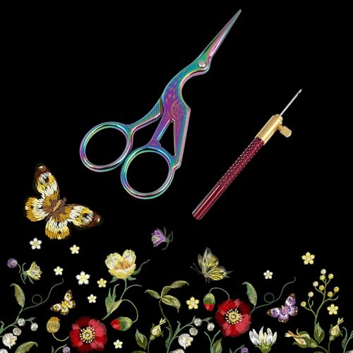 Haomian Tambour Hook with 3 Needles Embroidery Beginner Kit with Needles Scissors, Embroidery Beading Needle Tools Kit Premium DIY Sewing Supplies for Handcraft Enthusiasts Starter Projects