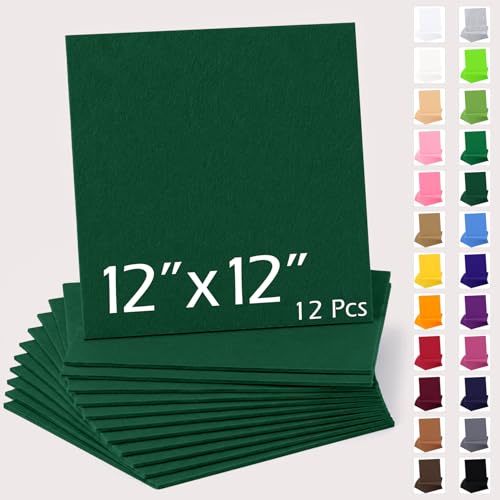 12"x12" Felt Sheets for Crafts, 2mm Stiff Felt Fabric 12 Pcs, Hunter Green - color: Hunter Green