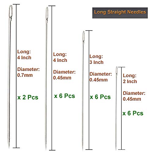 Y-Axis 26 Pcs Assorted Beading Needles Including 6 Pcs Big Eye Beading Needles + 20 Pcs Long Straight Beading Thread Needles with Needle Bottle - style: Silvery needle eyes-26Pcs