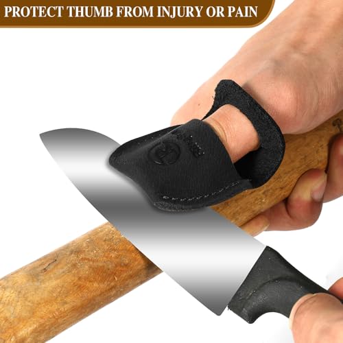 RingSun Thumb Guard Wood Carving Tools, Leather Finger Protector, Handmade Carpenter Working Carving Kit Accessories - color: Black