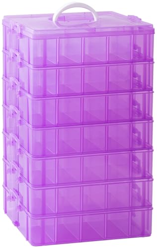 Gagee 7-Tier Craft Organizers and Storage,Bead Organizer Box with 70 Adjustable Compartments,Stackable Storage Containers for Arts and Crafts, Toy, Threads,Fuse Beads, Washi Tapes,Purple - color: Purple, size: 7