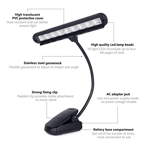 Music Stand Light,Clip On Piano Lights 9 LED Orchestra Light Book Lamp Musician Lamp,Fully Adjustable No Flicker for Piano, Orchestra,Book Reading, Mixing Table, DJ, Craft Work