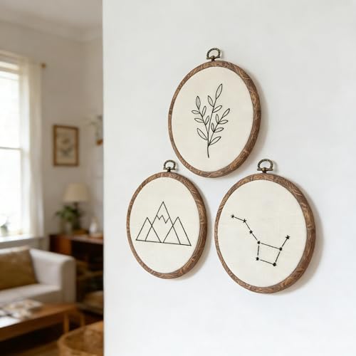 Dllxumm 3 Pcs 3 Inch Round Embroidery Hoops Display Frame, Circle Cross Stitch Hoop Ring Imitated Wood Embroidery Ornament for Craft Sewing Hanging DIY Halloween Christmas Gifts - size: 3 Inch