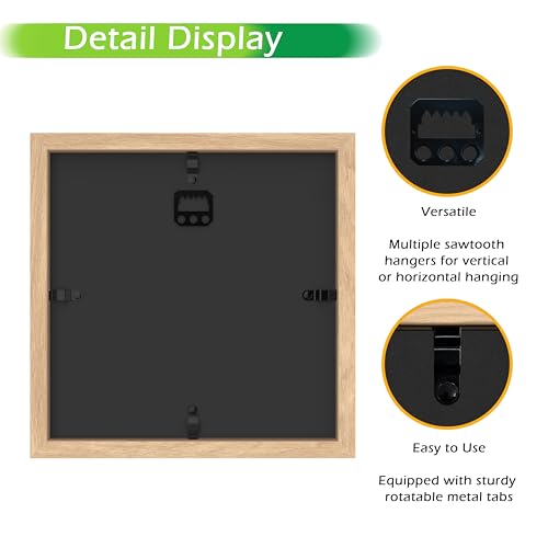 FrameWorks 8” x 8” Natural Oak Wooden Shadow Box Frame – Display Case with Soft Felt Back, Memory Box with Tempered Glass, Display Box with Elegant White Ball Push Pins, Wooden Flower Box - color: Natural Oak, size: 8"x8"