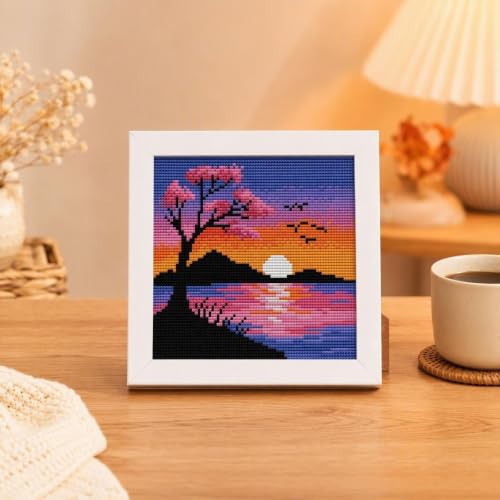 Sunset Landscape Stamped Cross Stitch Kits for Beginners Adults with Framed - color: DKJ030