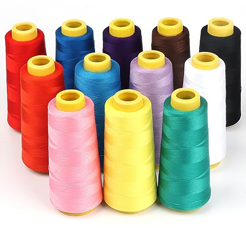 ilauke 12 x 1800 Yards Serger Thread Cones, All Purpose Polyester Thread - color: 12colors,1800yd