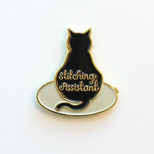 Black Stitching Assistant Black Cat on Embroidery Hoop Enamel Needle Minder