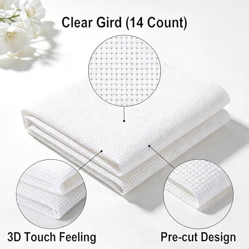 24Pcs Aida Cloth 14 Count, 6 Sizes White Cross Stitch Fabric for DIY Craft Embroidery (5.9 to 15.7 inch), Precut Aida Cloth Needlepoint Canvas for Embroidery Beginner, Needlework & Home Decor