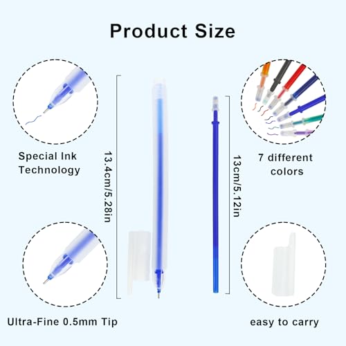 7-Color Heat Erasable Fabric Markers with 42 Refills, Extra-Fine 0.5mm Tip for Sewing, Quilting, Embroidery, Crafts & DIY Projects - color: 49pcs