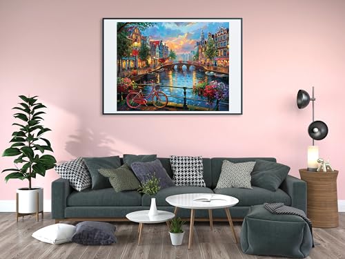Moohue 14ct Counted Stamped Cross Stitch Kits for Adults City Printed Cross Stitch Patterns Art Crafts Cross Stitch Supplies (Beautiful City) - color: Beautiful City