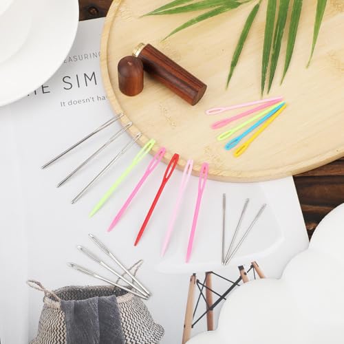 19pcs Large Big Eye Sewing Needles, Plastic Aluminium Yarn Weaving Needle Colorful Darning Blunt Needles for Yarn 4 Sizes Embroidery Needles Tapestry Needle for Knitting Crochet Yarn Accessories