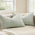 2 Packs Grid Embroidery Lumbar Pillow Covers 12x20in Sage Green - color: Light Sage Green, size: 20" x 12" (Pack of 2)
