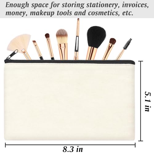 ZeeDix Small Canvas Zipper Pouch for Makeup Pencil Travel Storage 8.3x5 In - color: Beige, style: 8 Pcs