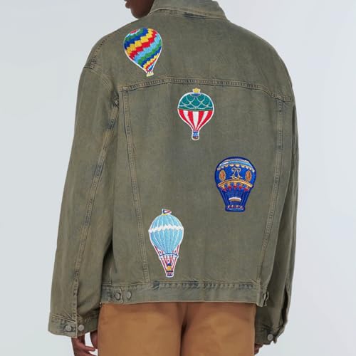 9PCS Hot Air Balloon Iron On Patches, Colorful Embroidered Appliques - color: Hot Air Balloon