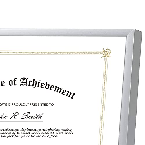 Golden State Art 8.5x11 Silver Aluminum Certificate Frame Real Glass Front - color: Silver (No Mat)