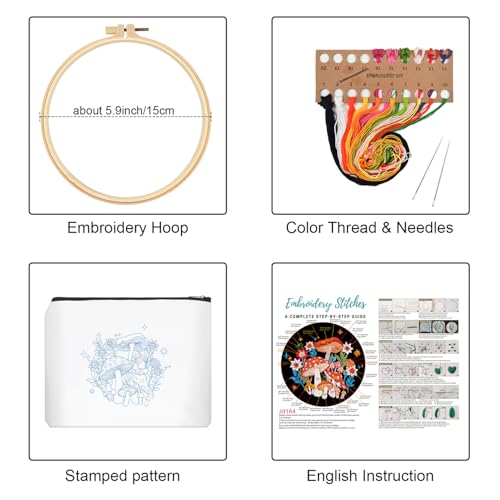 Louise Maelys Embroidery Kit for Beginners, Mushroom Canvas Makeup Bag - color: Mushroom Flower