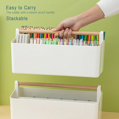 Vidifor Art Supply Organizers Caddy with Handle, Desk, Home, Office, Cleaning Basket, Makeup Caddy and Tote (White+Blue, Large) - color: White+Blue