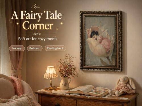 PZBPIUY Vintage Fairy Framed Wall Art, Whimsical Girl Nursery Wall Decor - color: Flower Fairy, size: 11"L x 9"W