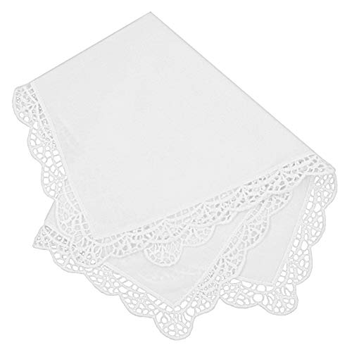Milesky White Wedding Handkerchief Pure Cotton, Soft Ladies Hanky with Crochet Lace - color: Ch05