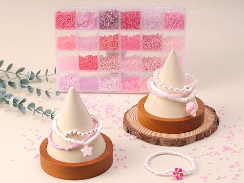 LAIDANLA 7500pcs Pink Glass Seed & Bugle Tube Beads Kit for Jewelry Making - color: Pink