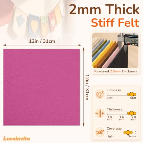 2mm Stiff Felt Sheets 12" X 12" (10 Pack, Hot Pink) - color: Hot Pink