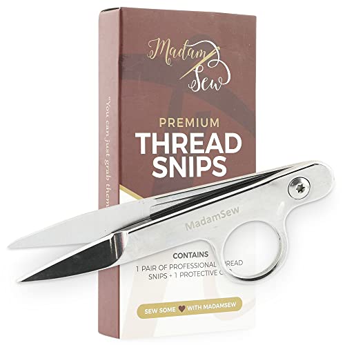 Madam Sew Thread Snips for Sewing – Spring Action Thread Cutter Tool with Razor-Sharp Stainless-Steel Blades for Quilting, Embroidery, Dressmaking – Light, Ergonomic Thread Scissors with Blade Cap