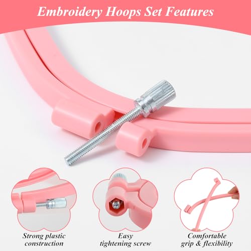 Afcabakila 5 Pack Rectangular Embroidery Hoops Set, 5 Size ABS Plastic Candy Color Cross Stitch Hoop Reusable Embroidery Frames Rings for DIY Embroiderys Craft Sewing Needlework