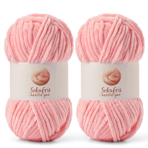 Chenille Blanket Yarn for Crocheting Size 5 Bulky Yarn 2 Pack Pink - color: 2 Pink