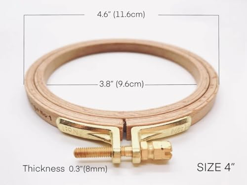 Nurge Premium Quality Beech Wood Embroidery Hoop, Cross Stitch Hoop with Gold Plated Adjustable Brass Screw for DIY Projects Ideal for Crafters,Beginners & Professionals - 3.94" Diameter & 0.31" Thick - size: 3.94" / 100mm Dia