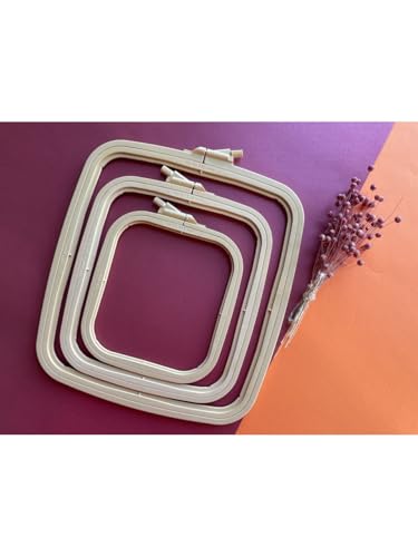 Nurge Square Embroidery Hoop - Plastic Cross Stitch Frame for Needlepoint & Embroidery - Adjustable Craft Hoop - Beige - Set of 3 - color: Beige, size: Multiple Sizes (Set of 3)