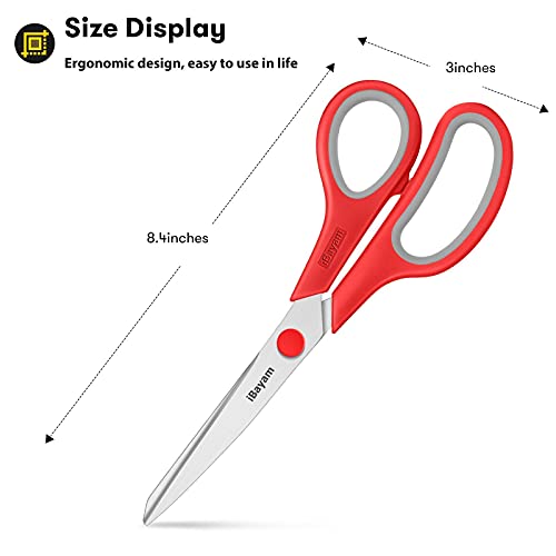 iBayam 8.5" Household Scissors All Purpose 3 Pack, Red Black Blue Scissors - color: Red, Black, Blue, size: 3-Pack