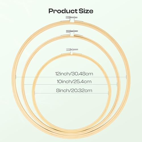 Caydo 3 Pieces Embroidery Hoops with Metal Screw Tool, 8 Inch to 12 Inch Bamboo Embroidery Hoop Set for Embroidery and Sewing, Large Cross Stitch Hoop for Home Crafts and Ornaments - style: 8+10+12 INCH