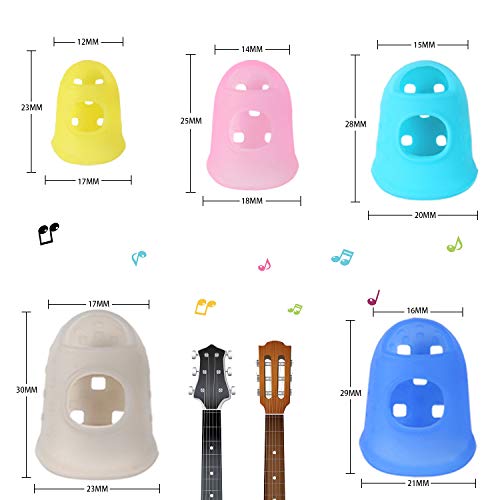AUGSUN 50pcs Silicone Guitar Finger Guards 5 Sizes Fingertip Protectors