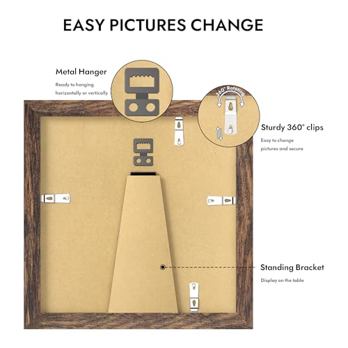 Hongkee 6x6 Picture Frame with Real Glass Wood Frame, 1 Pack (with Mat 4x4) - color: Rustic Brown, size: 6X6 in