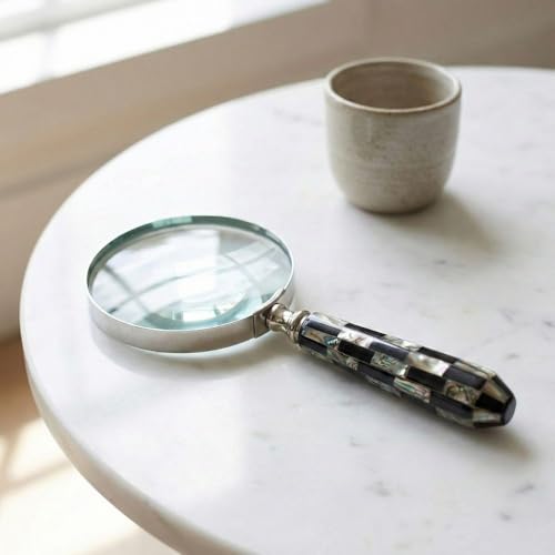 Magnifying Glass with Mother of Pearl Handle, Handheld 10x Magnifying Glass Lens, Antique Magnifier, Reading, Inspection, Coin & Stamp, Astrologer, Low Sight Elderly Collectible Décor Gift 4" - style: Mother of Pearl Handle 5