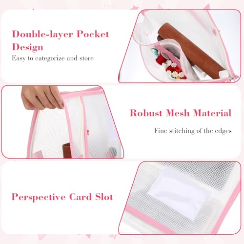 DOPENSPI 6 Pcs Project Bag for Quilting, 17.7×13.4 Inch Large Capacity Thick Clear Mesh Pouches Sewing Bags with Zipper Handles for Tote Bag File Carrying Storage Charts and Material
