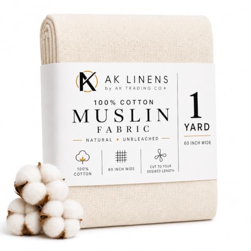 AK Trading CO. AK Trading 60" Wide Natural Muslin, 100% Cotton Fabric, Unbleached 1 Yard,AK-MUSYDS - size: 1 YARD