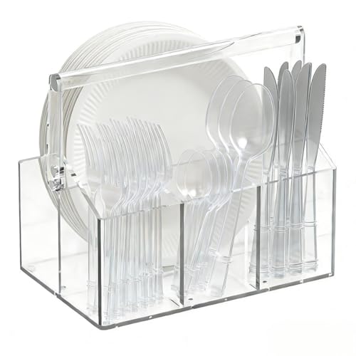 Chivalral Clear Acrylic Utensil Caddy, 4 Compartment Silverware Holder