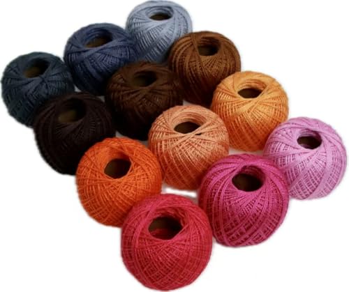 KCS Mercerized Pearl Cotton Thread Size 8 Crochet Needlework Embroidery Threads Ball (12, 12balls13) - color: 12balls13