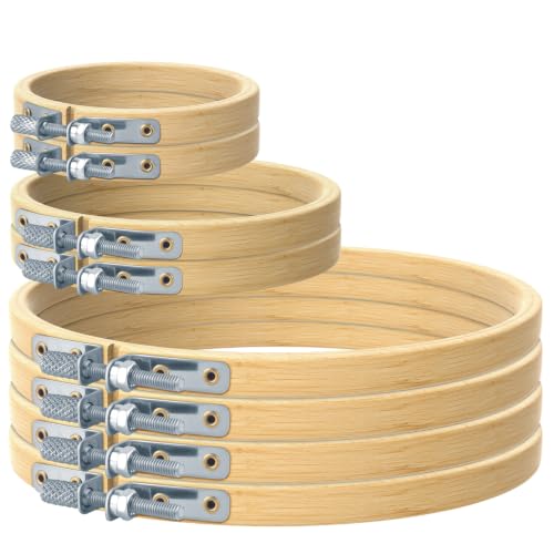 TINDTOP 8 Pieces Embroidery Hoops, Bamboo Frame Circle Cross Stitch Hoop Ring Embroidery Hoops Set for Embroidery and Cross Stitch (3IN*2 + 4IN*2 + 6IN*4) - color: 3IN*2 + 4IN*2 + 6IN*4
