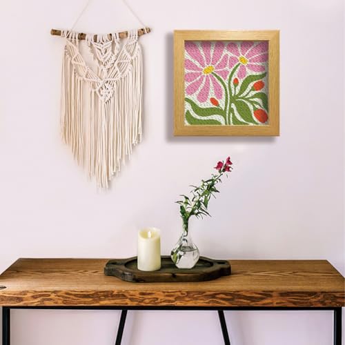 BEUNITONE Flower Beginners Punch Needle kit Handcraft Embroidery Starter Kits for Adults Punch Stitching Kit with Instruction, Threader, Needle and Square Punch Needle Frame for Wall Decor 9.4''x9.4'' - color: 01-Abstract Flowers