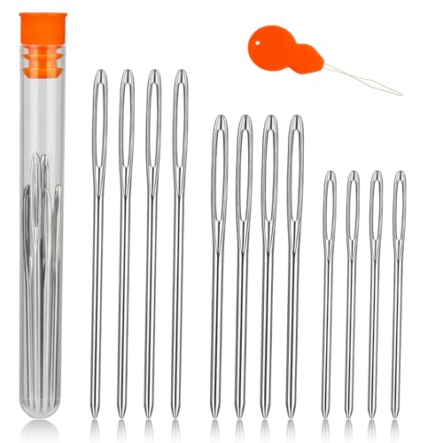 TLKKUE 12 Pcs/3 Sizes Large-Eye Blunt Needles, Steel Yarn Needle Silver - color: Silver, size: 3 sizes/12 pcs