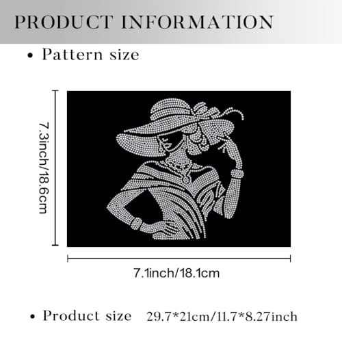 1 Pc Elegant Lady Iron on Rhinestones Transfer, Elegant Hat for Wome Hotfix Iron on Patch Transfer Decals Crystal Heat Transfer Clothing Repair Decor for T-Shirt Hat Jacket Party Decor - color: Elegant Lady