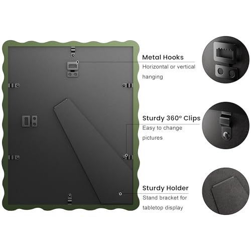 8x10 Picture Frame with Mat for 5x7, Wavy Edge Wooden Real Glass Photo Frame for Tabletop and Wall Hanging, Green, 1 Pack - color: Green, size: 8x10 in