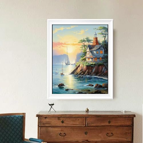 Leczany Cross Stitch Stamped Kit for Adults - Beach House | DIY Embroidery Starter Patterns Craft Kit Needlepoint for Beginner | 11CT, 3 Strands | 13.4x16.9 inches - color: 11CT Stamped kits, Beach House 13.4x16.9 inches