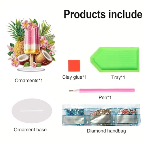 POETRYDRAW Diamond Art Ornament Desktop Kit Ice Cream Fruit, Stand Up Diamonds Painting Ornament for Adults, 5D DIY Special Diamond Gem Craft Tabletop Placement Board Kit - color: Ice Cream Fruit